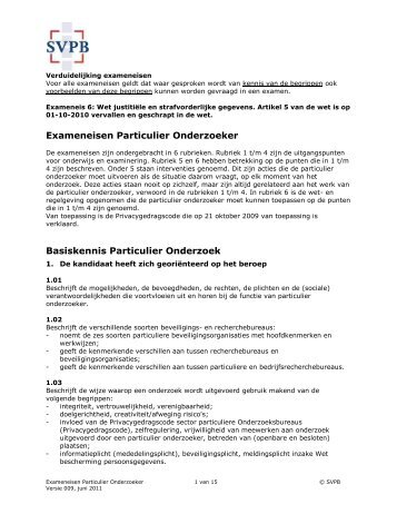 Exameneisen Particulier Onderzoeker - SVPB