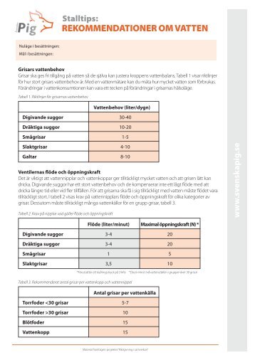 REKOMMENDATIONER OM VATTEN - Svenska Pig