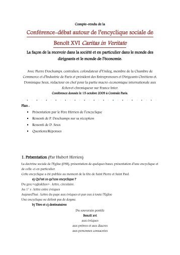 Caritas in Veritate - Communauté Chrétienne de l'École Centrale Paris