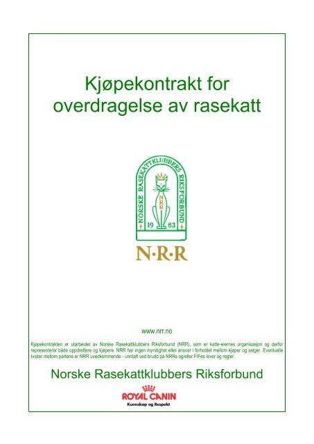 Kjøpekontrakt for overdragelse av rasekatt - NRR