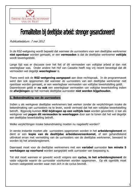 Formaliteiten deeltijdse arbeid strenger gesanctioneerd (09 May 2012)