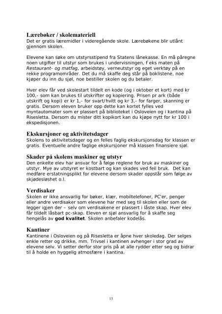 Innholdsfortegnelse - Hønefoss videregående skole