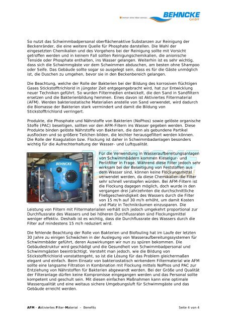 AFM - Aktiviertes Filter-Material - Vorteile - Behncke Gmbh