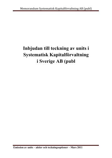 Memorandum Systematisk Kapitalförvaltning AB (publ) - AktieTorget