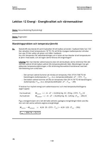 Energikvalitet och värmemaskiner - bjornjonsson.se