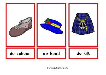 Woordkaarten kleding met lidwoord - Juf Sanne
