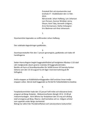 Protokoll fört vid styrelsemöte med Groheds IF i ... - Svenskalag.se