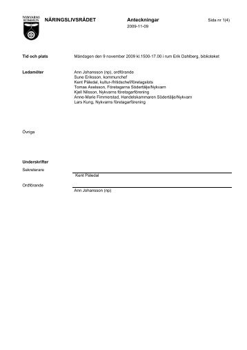 Näringslivsrådet protokoll 2009-11-09.pdf - Nykvarns kommun