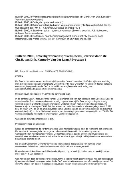 Bulletin 2000, 8 Werkgeversaansprakelijkheid ... - Stichting PIV