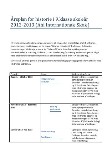 Årsplan - Historie 2012-2013 - AHI International School