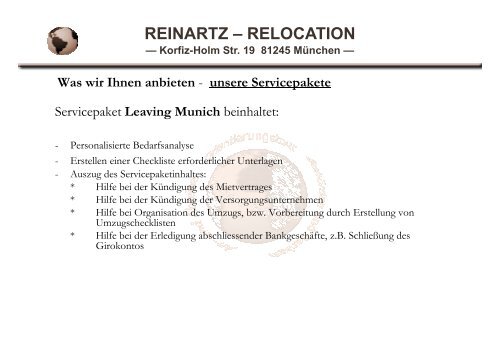 Infobroschüre - bei Reinartz Relocation München