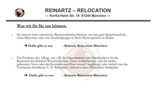 Infobroschüre - bei Reinartz Relocation München