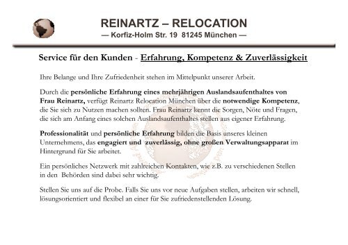 Infobroschüre - bei Reinartz Relocation München