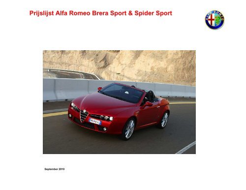 Prijslijst Alfa Romeo Brera Sport & Spider Sport