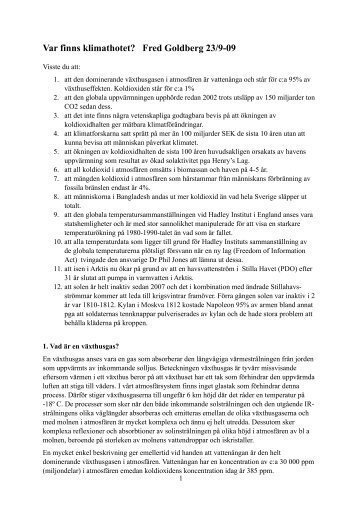 2009-12-16 Fred Goldberg Var finns klimathotet (1) - Klimarealistene