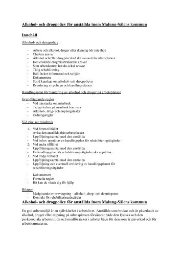 Alkohol- och drogpolicy för anställda inom Malung-Sälens kommun ...
