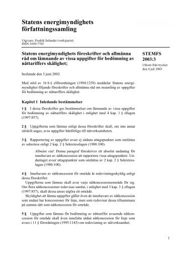 STEMFS 2003:3 - Energimarknadsinspektionen