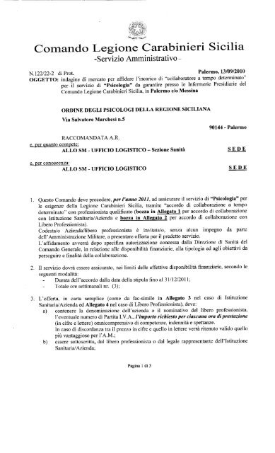 Comando Legione Carabinieri Sicilia - Ordine Psicologi Regione ...