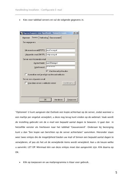 Handleiding Installatie / Configuratie E-mail - E-Zorg
