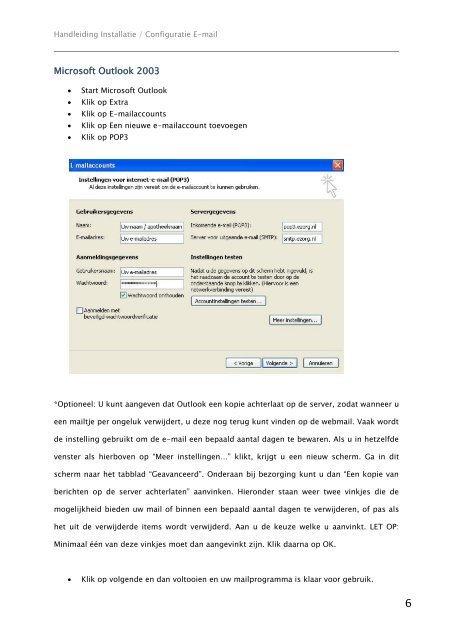 Handleiding Installatie / Configuratie E-mail - E-Zorg