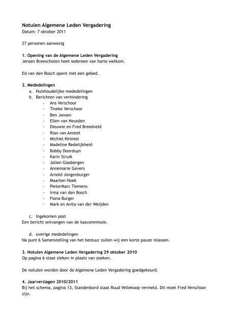 Notulen Algemene Leden Vergadering 7 oktober 2011 - VEOkorfbal.nl
