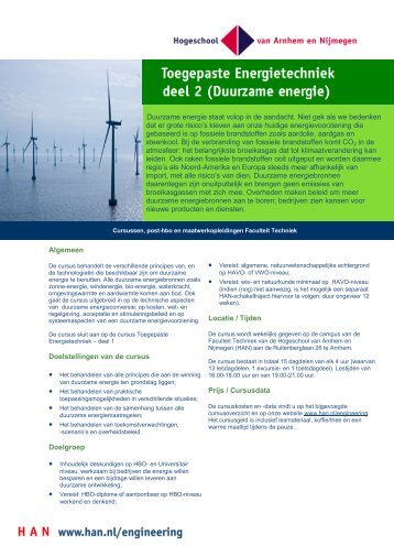 Leaflet Cursus Toegepaste Energietechniek Duurzame Energie