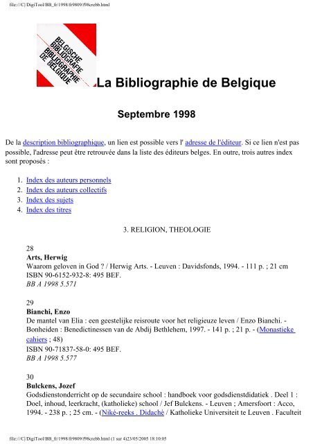 La Bibliographie de Belgique - Koninklijke Bibliotheek van België