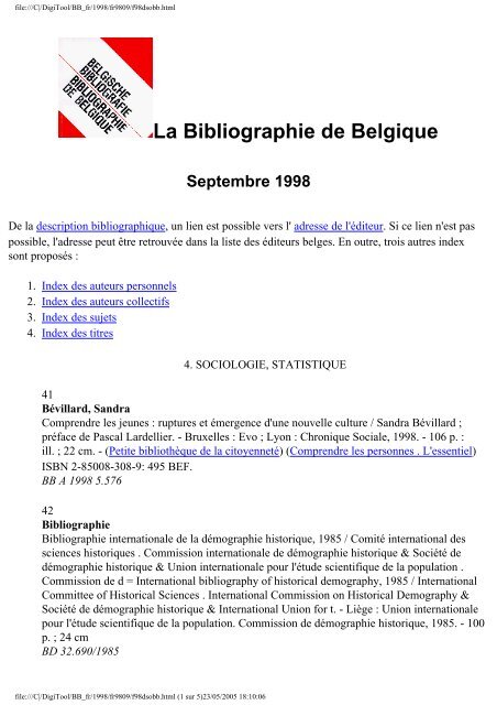 La Bibliographie de Belgique - Koninklijke Bibliotheek van België