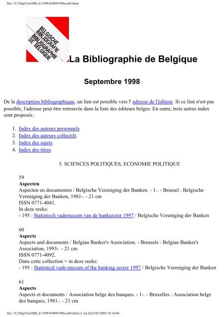 La Bibliographie de Belgique - Koninklijke Bibliotheek van België