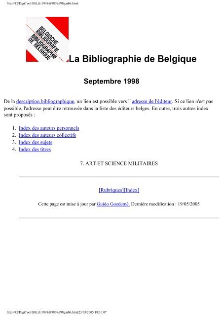 La Bibliographie de Belgique - Koninklijke Bibliotheek van België