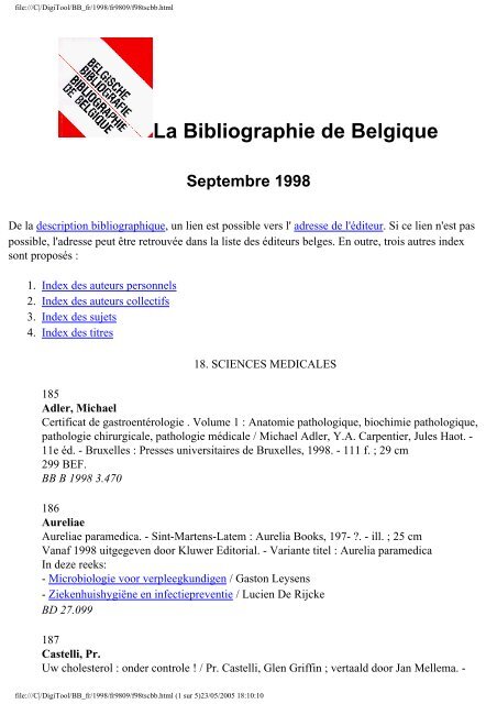 La Bibliographie de Belgique - Koninklijke Bibliotheek van België