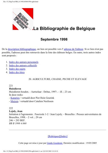 La Bibliographie de Belgique - Koninklijke Bibliotheek van België