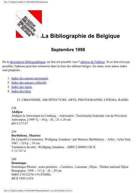 La Bibliographie de Belgique - Koninklijke Bibliotheek van België