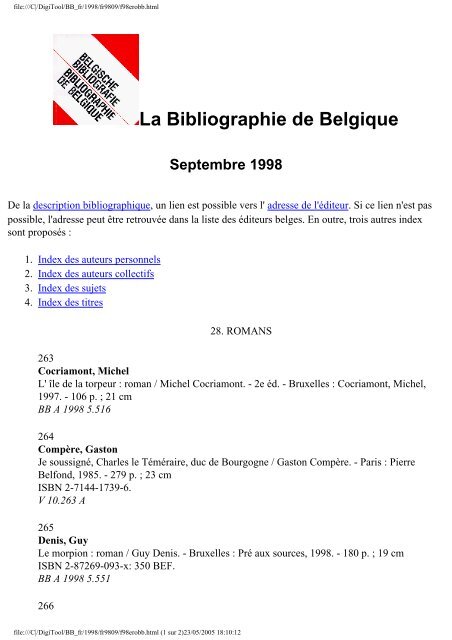 La Bibliographie de Belgique - Koninklijke Bibliotheek van België