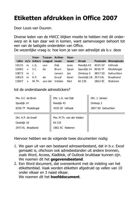 Voorwoord Stamboom Begrip Etiketten printen - HWCC