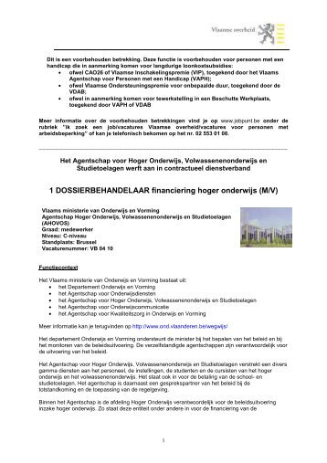 1 DOSSIERBEHANDELAAR financiering hoger onderwijs (M/V)