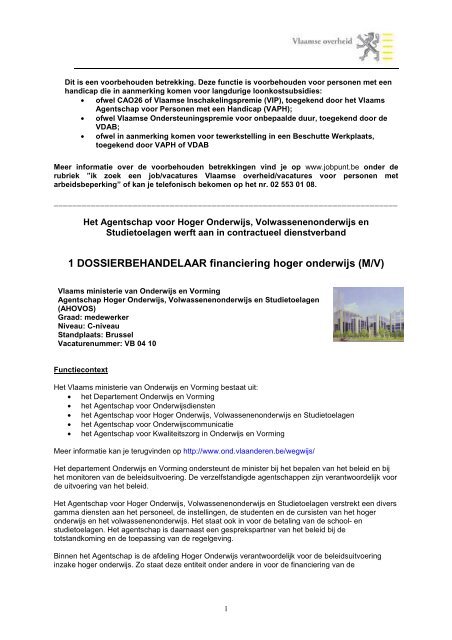 1 DOSSIERBEHANDELAAR financiering hoger onderwijs (M/V)