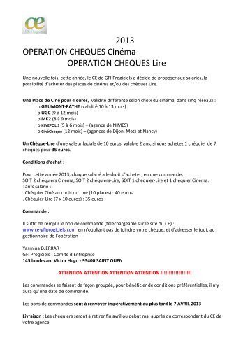 Formulaire Chèques Cinéma / Chèques Lires - Comité d'entreprise ...