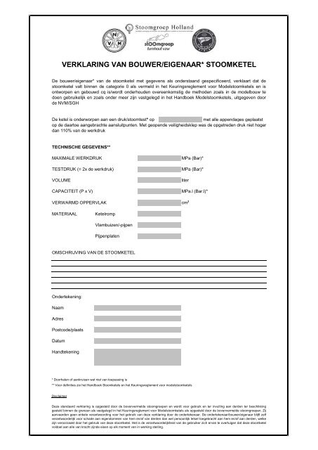 Overige documenten voor de keuring en gebruikers handleiding