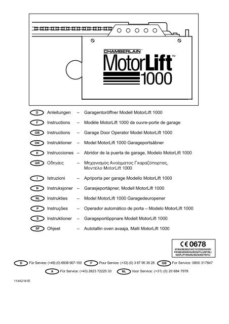 Garagentoröffner Modell MotorLift 1000 Instructions - Garagedoors.be