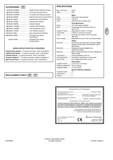 Garagentoröffner Modell MotorLift 1000 Instructions - Garagedoors.be