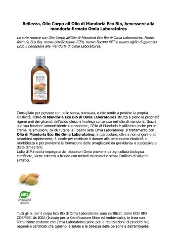 Olio Mandorla: benessere alla mandorla firmato Omia Laboratoires