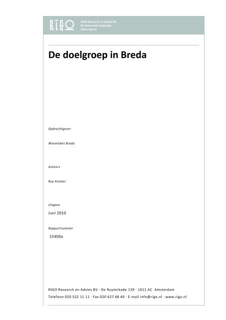 Notitie 'De doelgroep in Breda - Laurentius Wonen, Breda