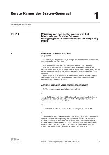 Verzamelwet met wijzigingen PW en Wvb (zie p.26)
