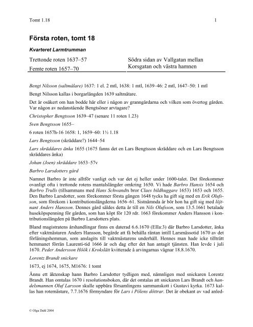 Rote 1, tomt 18 - Göteborgs tomtägare 1637-1807