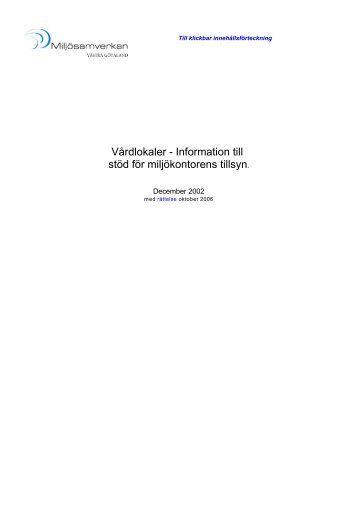 Vårdlokaler - Information till stöd för miljökontorens tillsyn.