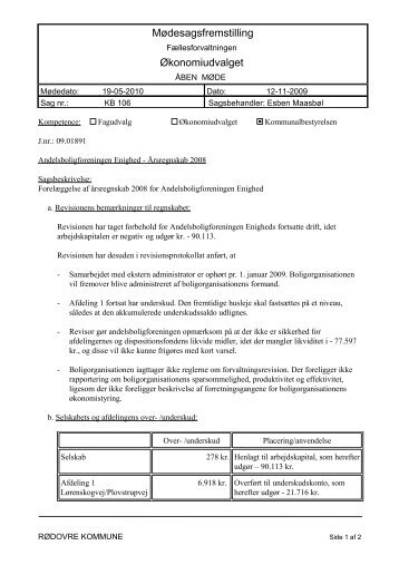 Mødesagsfremstilling Økonomiudvalget - Rødovre Kommune