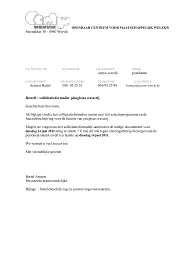 sollicitatiebundel ploegbaas wasserij - OCMW Wervik
