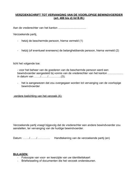 Verzoekschrift tot vervanging van de voorlopige ... - Participate!