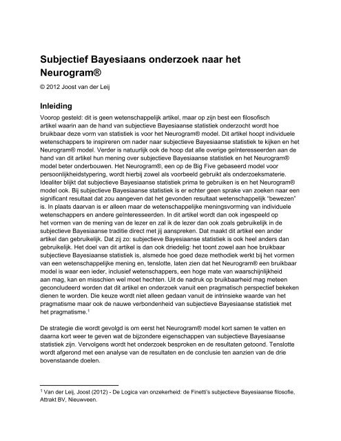 Subjectief Bayesiaans onderzoek naar het Neurogram®